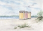 Preview: Postkarte DIN-A6 Aquarell Maritim Kunst Druck Kunstdruck Ostsee - Eckernförde Strand Umkleidekabinen - EKF3 Schleimünde Schlei Kappeln
